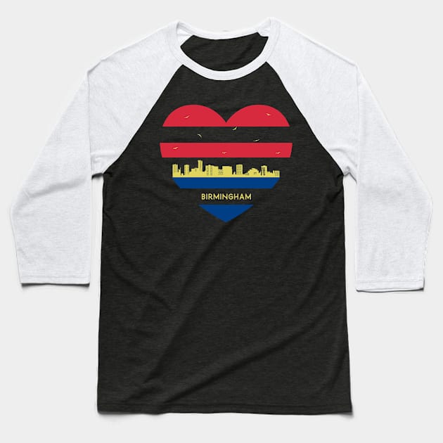 England Skyline cityscape Heart Birds Flying Birmingham Baseball T-Shirt by Msafi